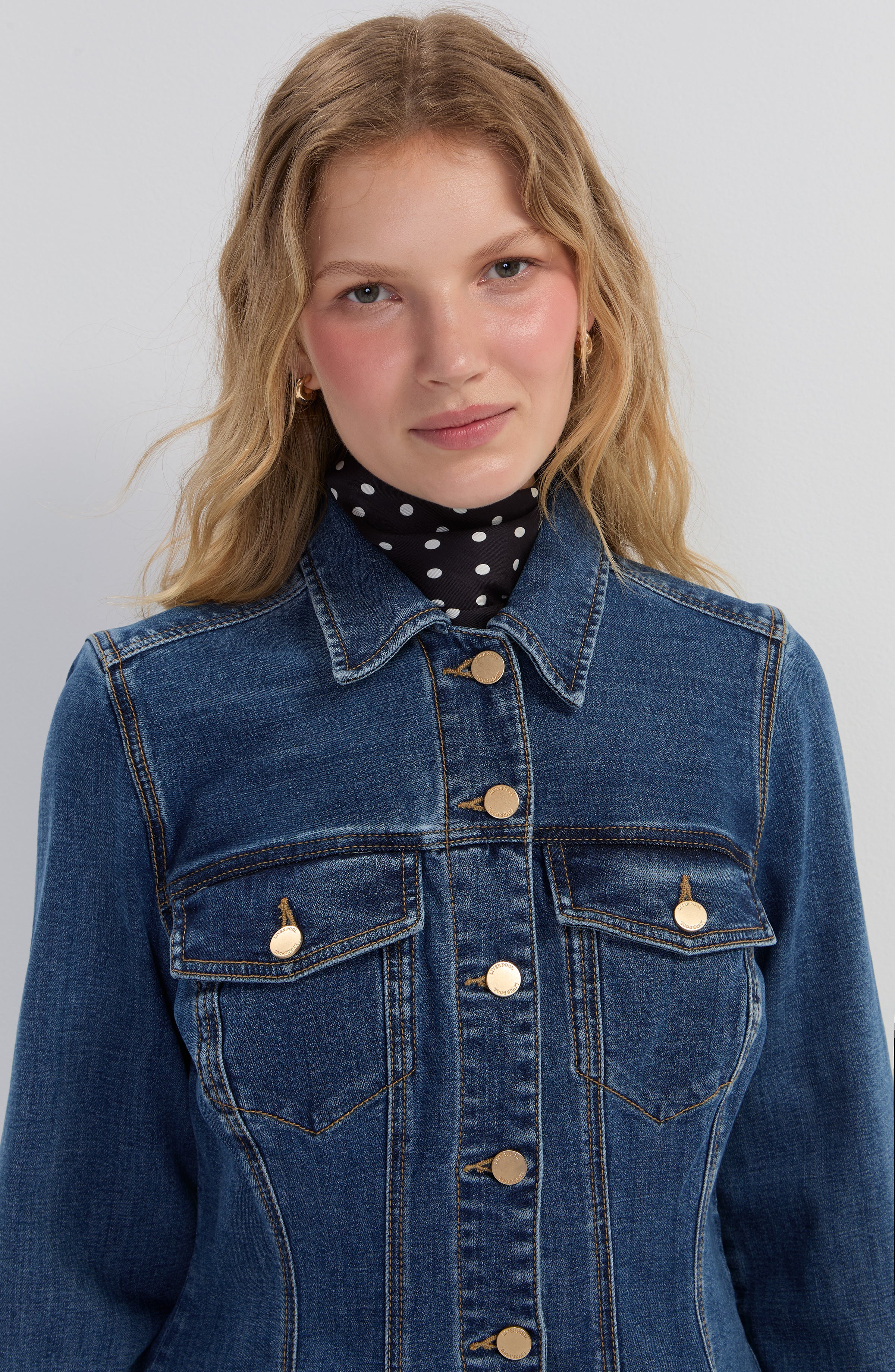 Liverpool Fit and Flare Denim Trucker Jacket at ooh la la! in Grapevine TX 76051