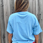 Patriotic graphic tee, slub cotton shirt, 4th of July outfit, American flag t-shirt, boxy fit cotton tee, Land of the Free shirt, women’s patriotic apparel, textured cotton t-shirt. at ooh la la! in Grapevine TX 76051