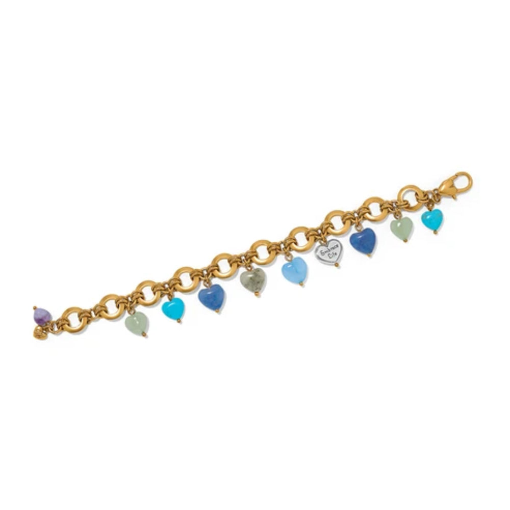 Brighton One Heart Multi Heart Bead Link Bracelet with colorful stone hearts on gold chain