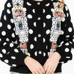 Queen of Sparkles Black & White Polka Dot Nutcracker Button Up Cardigan at ooh la la! in Grapevine TX 76051