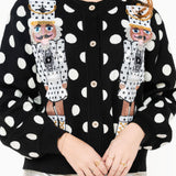 Queen of Sparkles Black & White Polka Dot Nutcracker Button Up Cardigan at ooh la la! in Grapevine TX 76051