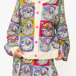 Queen of Sparkles multicolor pastel colorblock sequined Santa cardigan with button front closure in grapevine tx 76051