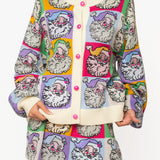 Queen of Sparkles multicolor pastel colorblock sequined Santa cardigan with button front closure in grapevine tx 76051