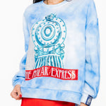 Queen of Sparkles Licensed Light Blue Fog Sequin, Rhinestone & Beaded Polar Express Train Sweatshirt at ooh la la! in Grapevine TX 76051