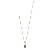 Brighton One Heart Duo Heart Petite Necklace with gold chain and blue stone heart pendant