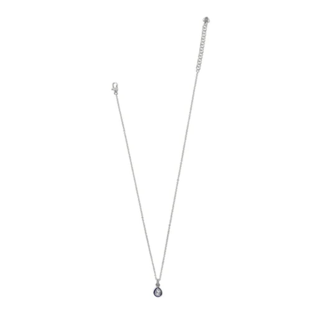 Brighton Halo Gemma Petite Teardrop Necklace in silver with blue crystal pendant