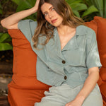 XCVI Jedd Short Sleeve Jacket in Thunderclap Pigment light blue at ooh la la! in Grapevine TX 76051