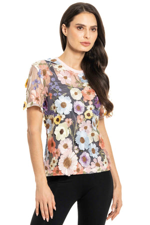 Adore Sheer Floral Mesh Tee in pink at ooh la la! in Grapevine TX 76051