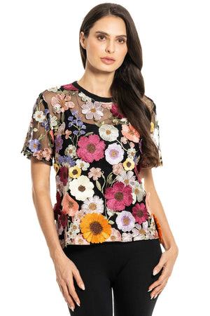 Adore Sheer Floral Mesh Tee in black at ooh la la! in Grapevine TX 76051