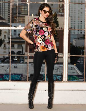 Adore Sheer Floral Mesh Tee in black at ooh la la! in Grapevine TX 76051