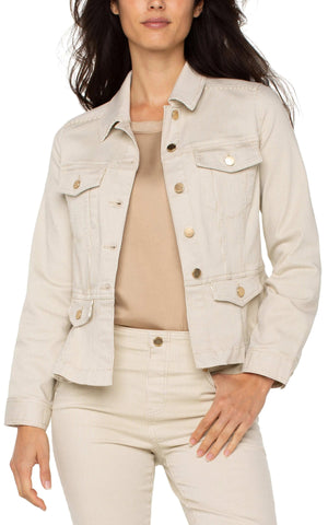 Liverpool Peplum Denim Jacket in cappuccino stripe at ooh la la! in Grapevine TX 76051