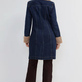 Liverpool sherpa trimmed notch collar denim jacket in rinse wash at ooh la la! in Grapevine TX 76051