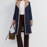 Liverpool sherpa trimmed notch collar denim jacket in rinse wash at ooh la la! in Grapevine TX 76051