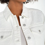 Liverpool Cropped Denim Jacket with Bracelet Length Cuffed Sleeve at Ooh La La! in Grapevine TX 76051