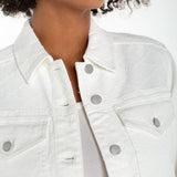 Liverpool Cropped Denim Jacket with Bracelet Length Cuffed Sleeve at Ooh La La! in Grapevine TX 76051