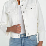 Liverpool Cropped Denim Jacket with Bracelet Length Cuffed Sleeve at Ooh La La! in Grapevine TX 76051