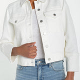 Liverpool Cropped Denim Jacket with Bracelet Length Cuffed Sleeve at Ooh La La! in Grapevine TX 76051
