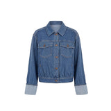 Liverpool Dreamer Jacket in Dreamstate medium blue denim with contrast cuffs and button front