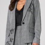 Liverpool Tailored Blazer with Roses in black/white glen plaid at ooh la la! in Grapevine TX 76051
