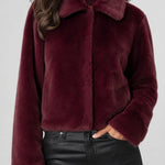 Liverpool Collared Faux Fur Jacket in dark oxblood at ooh la la! in Grapevine TX 76051
