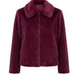 Liverpool Collared Faux Fur Jacket in dark oxblood at ooh la la! in Grapevine TX 76051