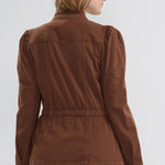 Liverpool Puff Sleeve Trucker Jacket with Ruffle Collar in Carob Brown at ooh la la! in Grapevine TX 76051