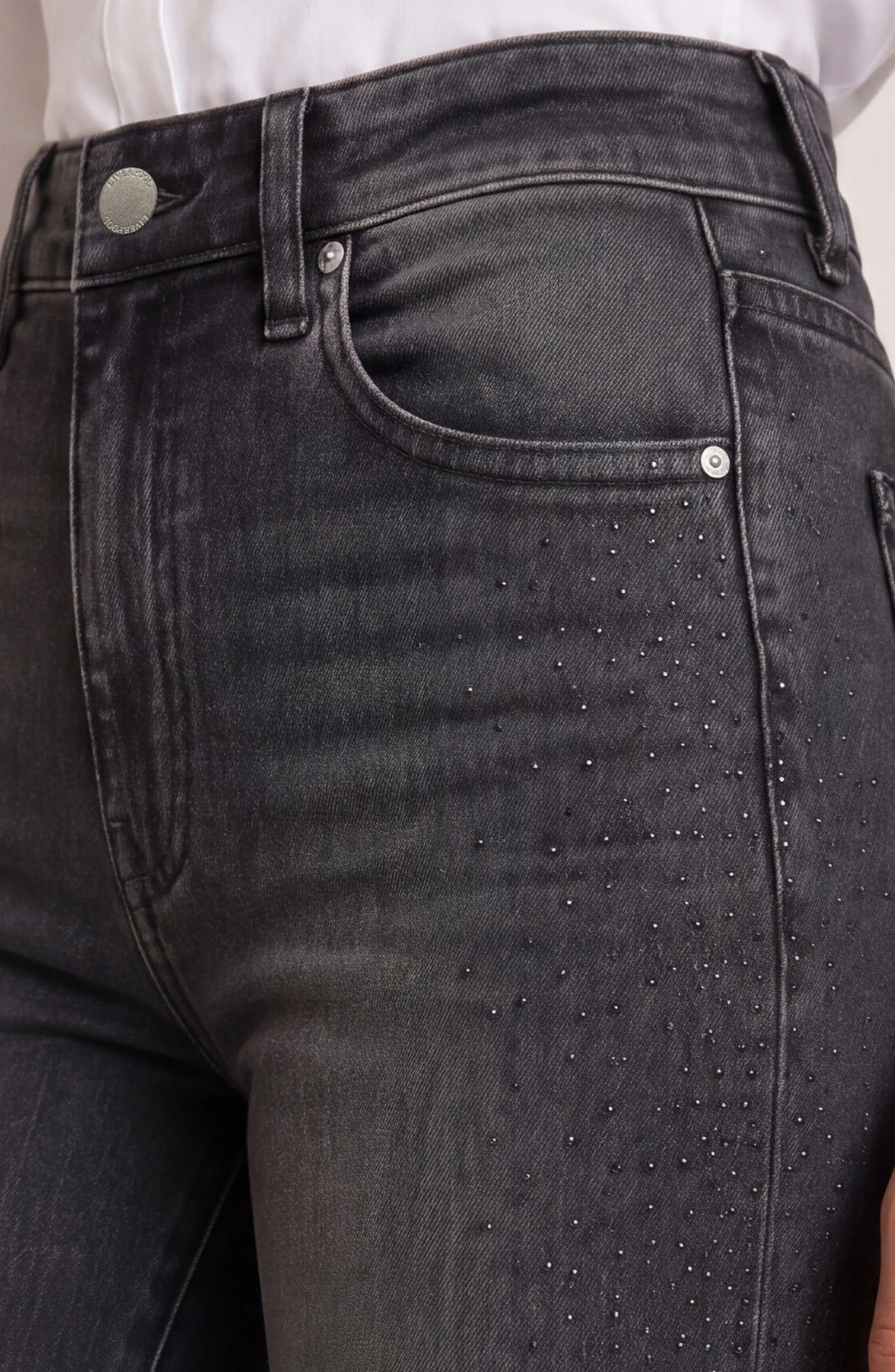 Liverpool Lucy Bootcut Jeans with Crystal Side Detailing in heirloom black at ooh la la! in Grapevine TX 76051