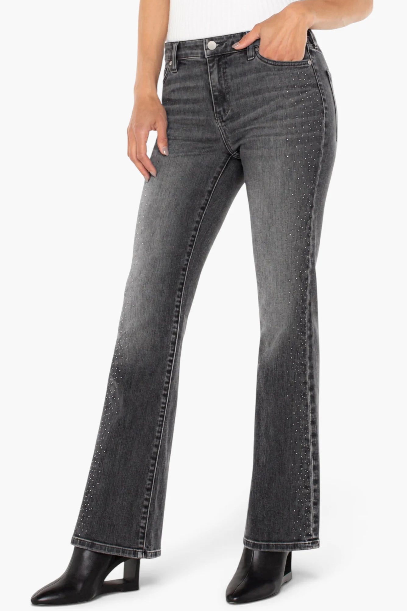 Liverpool Lucy Bootcut Jeans with Crystal Side Detailing in heirloom black at ooh la la! in Grapevine TX 76051