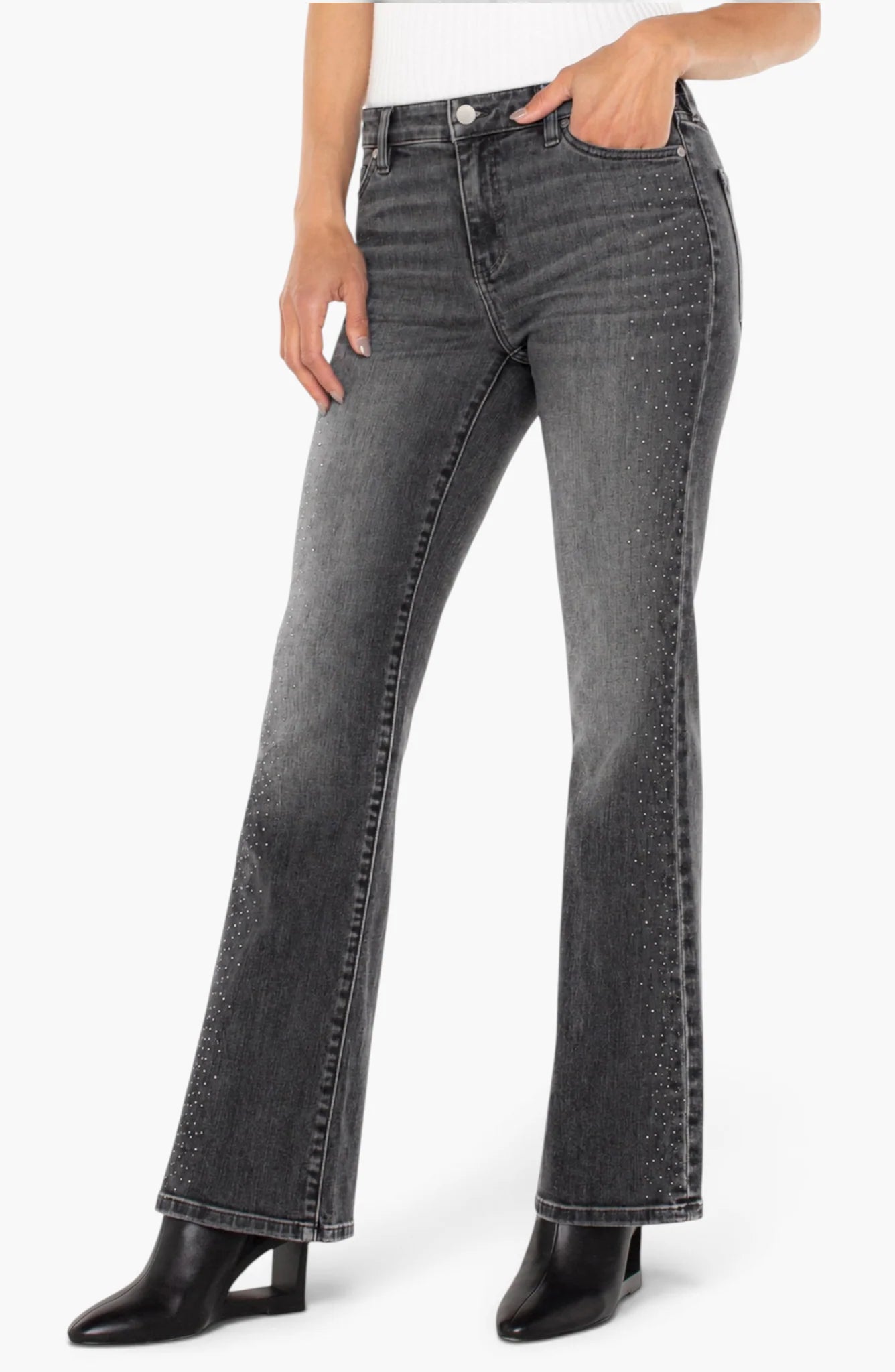 Liverpool Lucy Bootcut Jeans with Crystal Side Detailing in heirloom black at ooh la la! in Grapevine TX 76051