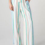 Liverpool striped wide leg pants in cream teal multi stripe pattern