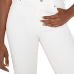 Woman wearing Liverpool Hannah crop flare jeans in bright white with twisted slit detail