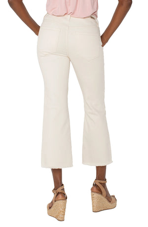 Liverpool Embroidered Hannah Crop Flare w/ Fray Hem in ecru at ooh la la! in Grapevine TX 76051