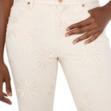 Liverpool Embroidered Hannah Crop Flare w/ Fray Hem in ecru at ooh la la! in Grapevine TX 76051