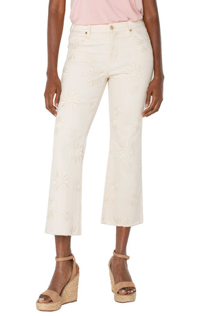 Liverpool Embroidered Hannah Crop Flare w/ Fray Hem in ecru at ooh la la! in Grapevine TX 76051