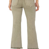 Liverpool Hannah Crop Flare With Fray Hem in mineral laurel olive at ooh la la! in Grapevine TX 76051
