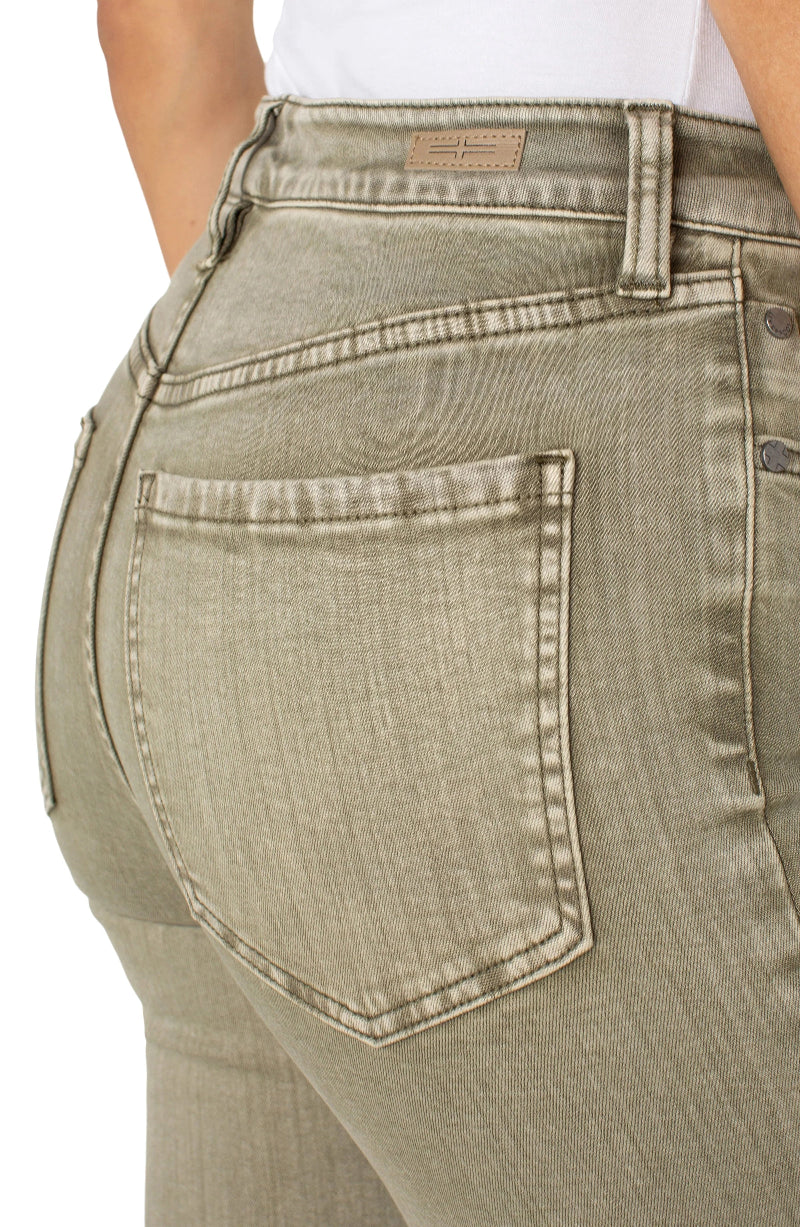 Liverpool Hannah Crop Flare With Fray Hem in mineral laurel olive at ooh la la! in Grapevine TX 76051