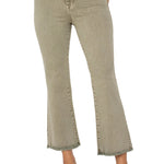 Liverpool Hannah Crop Flare With Fray Hem in mineral laurel olive at ooh la la! in Grapevine TX 76051