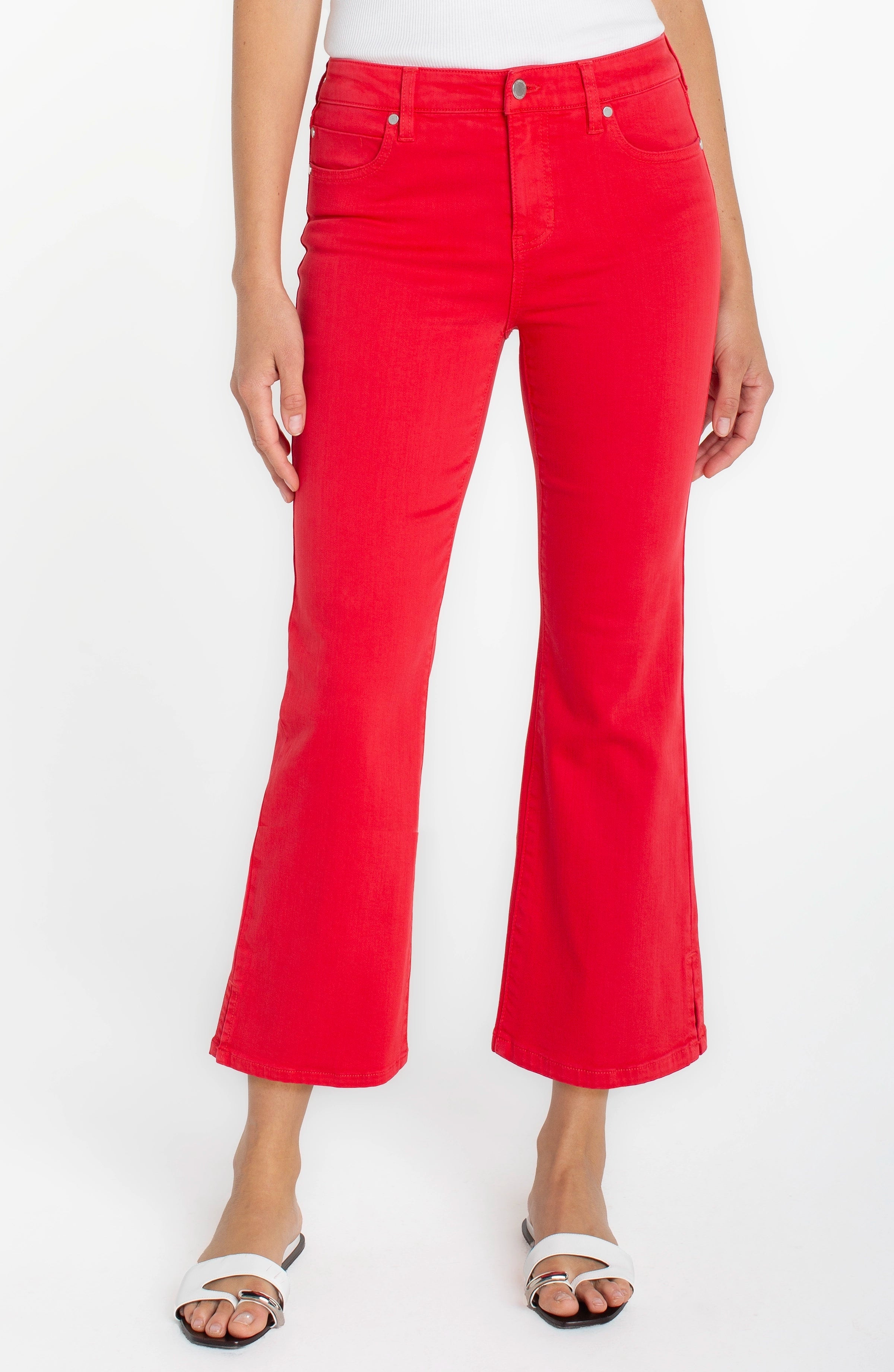 Liverpool Hannah Cropped Flare Jeans with Slit Hem at Ooh La La! in Grapevine TX 76051