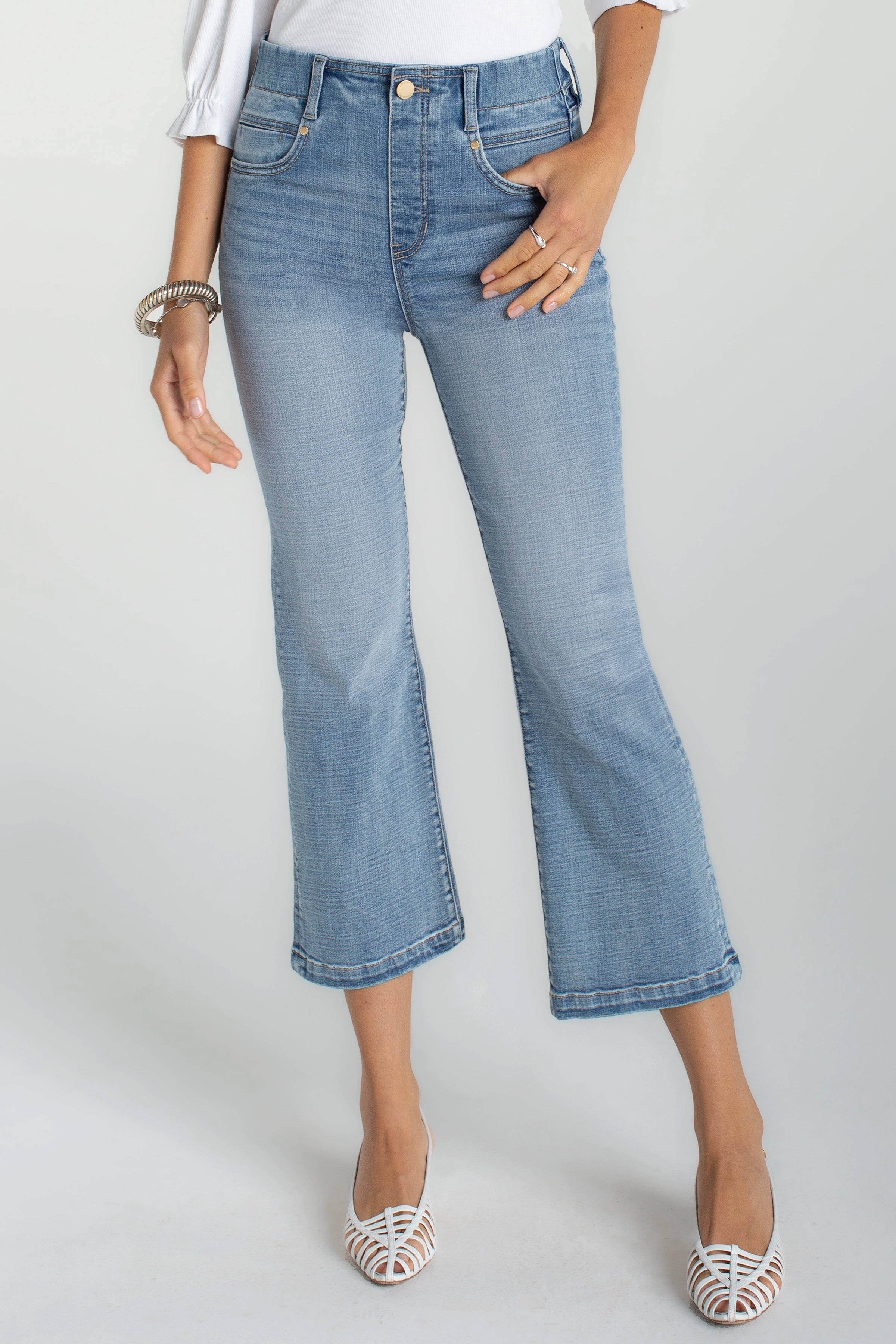 Liverpool Gia Glider Crop Flare Jeans with Tulip Back Slit at Ooh La La! in Grapevine TX 76051