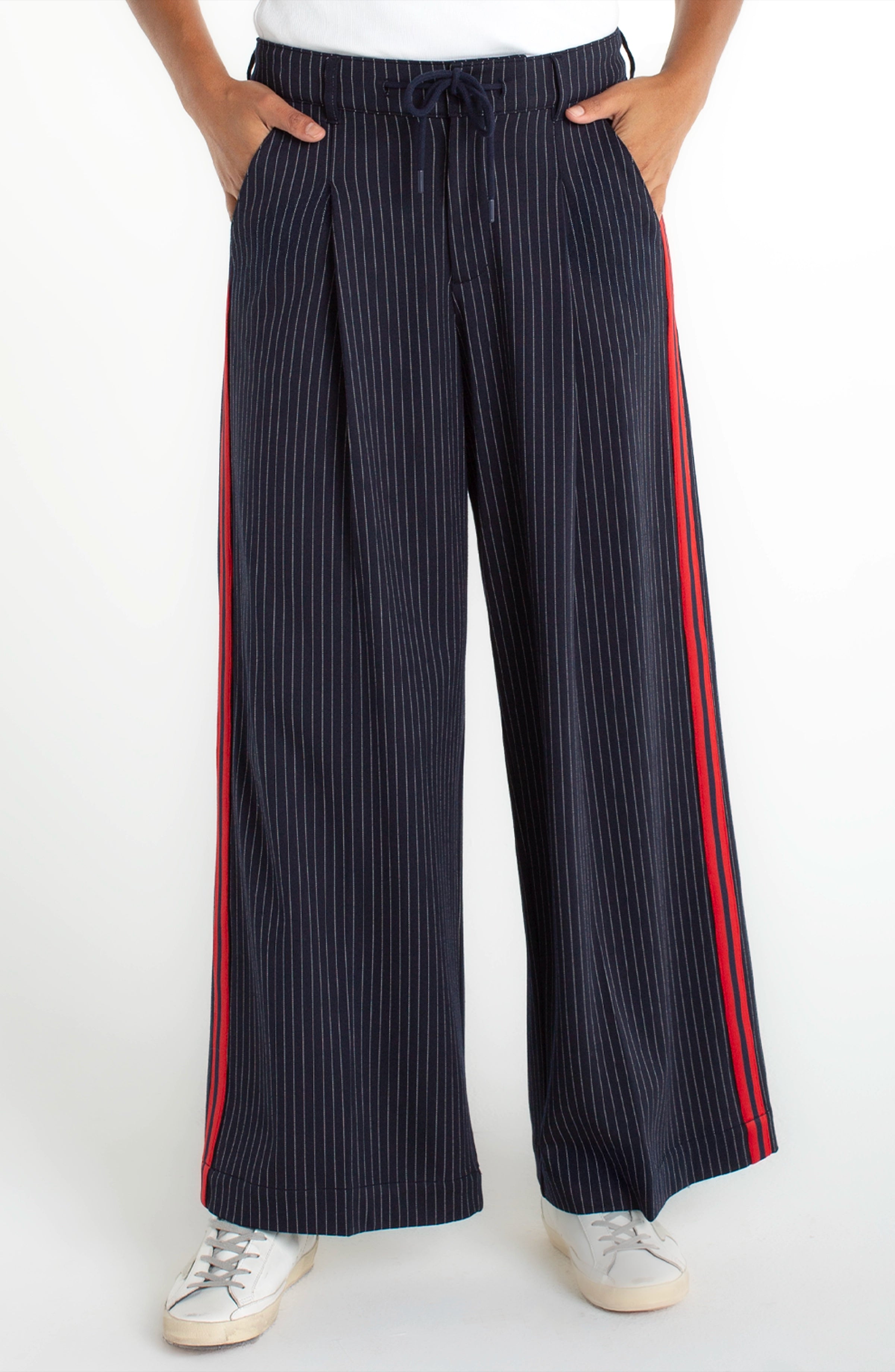 Liverpool Wide Leg Pleated Trouser With Side Stripe at Ooh La La! in Grapevine TX 76051