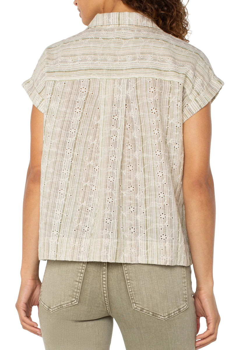 Liverpool Eyelet Striped Camp Shirt at ooh la la! in Grapevine TX 76051