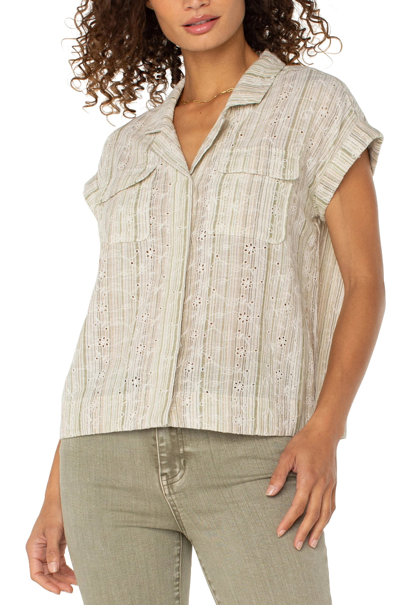 Liverpool Eyelet Striped Camp Shirt at ooh la la! in Grapevine TX 76051