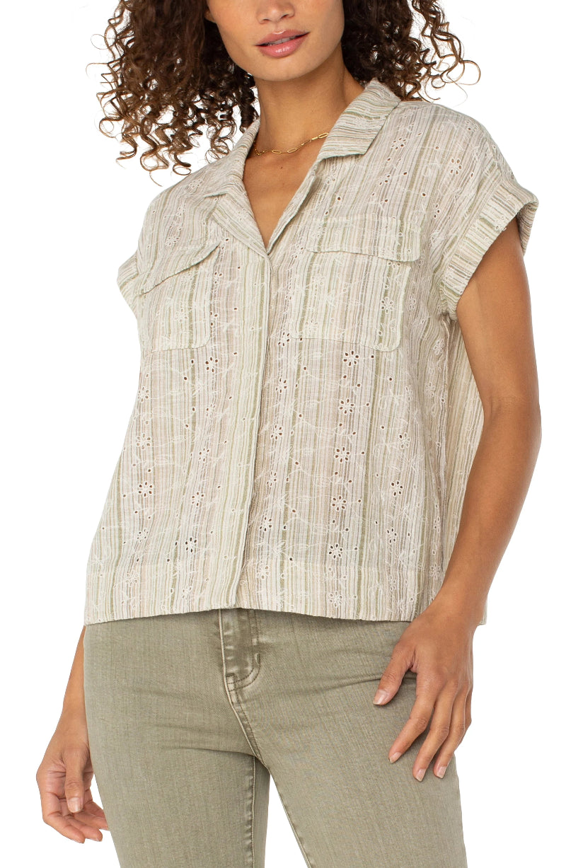 Liverpool Eyelet Striped Camp Shirt at ooh la la! in Grapevine TX 76051