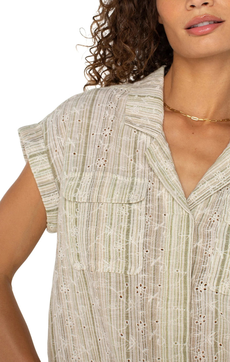 Liverpool Eyelet Striped Camp Shirt at ooh la la! in Grapevine TX 76051