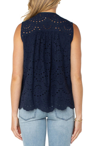 Liverpool Sleeveless Eyelet Top in navy at ooh la la! in grapevine tx 76051