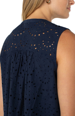 Liverpool Sleeveless Eyelet Top in navy at ooh la la! in grapevine tx 76051