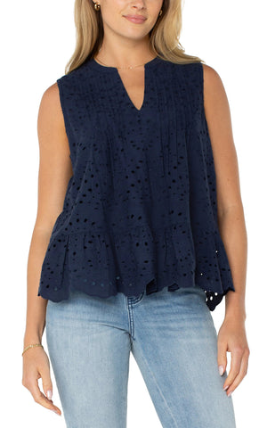 Liverpool Sleeveless Eyelet Top in navy at ooh la la! in grapevine tx 76051