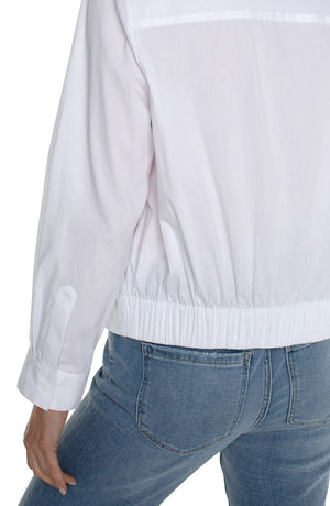 Liverpool BUTTON FRONT SHIRT WITH ELASTIC BACK WAIST at ooh la la! in Grapevine TX 76051
