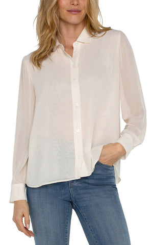 Liverpool Chiffon Shirt with Pleat Back in cream at ooh la la! in Grapevine TX 76051