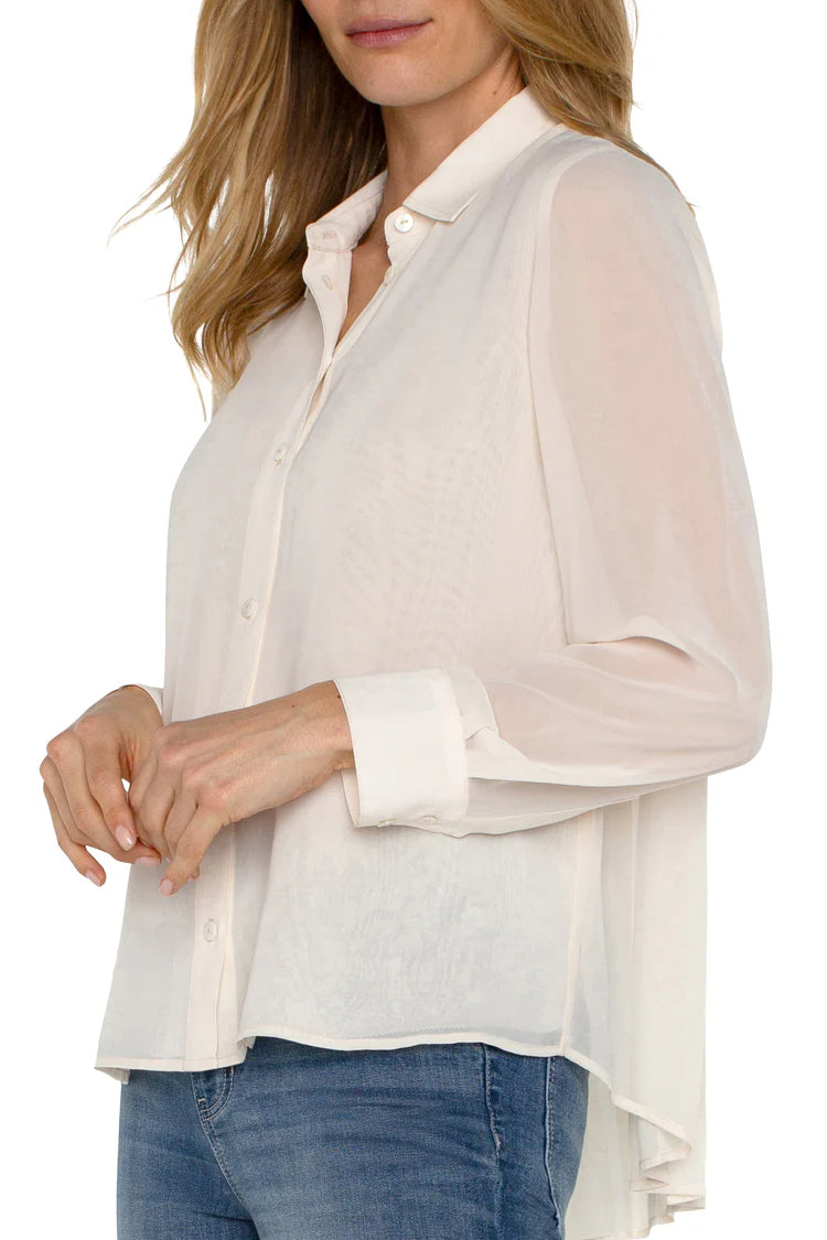 Liverpool Chiffon Shirt with Pleat Back in cream at ooh la la! in Grapevine TX 76051